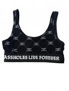 Assholes live forever black & white sports bra